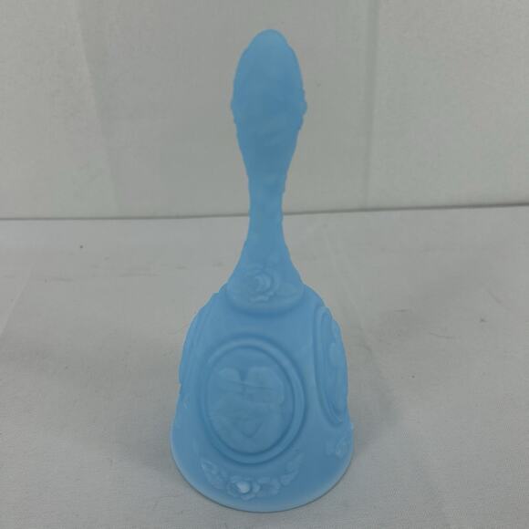 Vintage Mother and Child Fenton Blue satin custard Decorative Dinner Bell 6.5” - Picture 5 of 13
